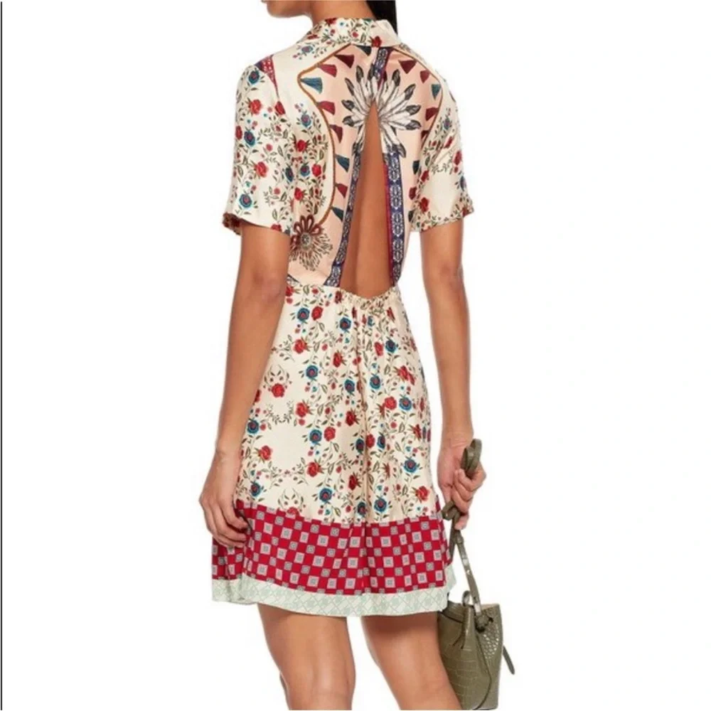 Sandro Ayeon Floral-Print Cutout Mini Dress US 6 FR 38 short sleeve A-line silk - Picture 3 of 16
